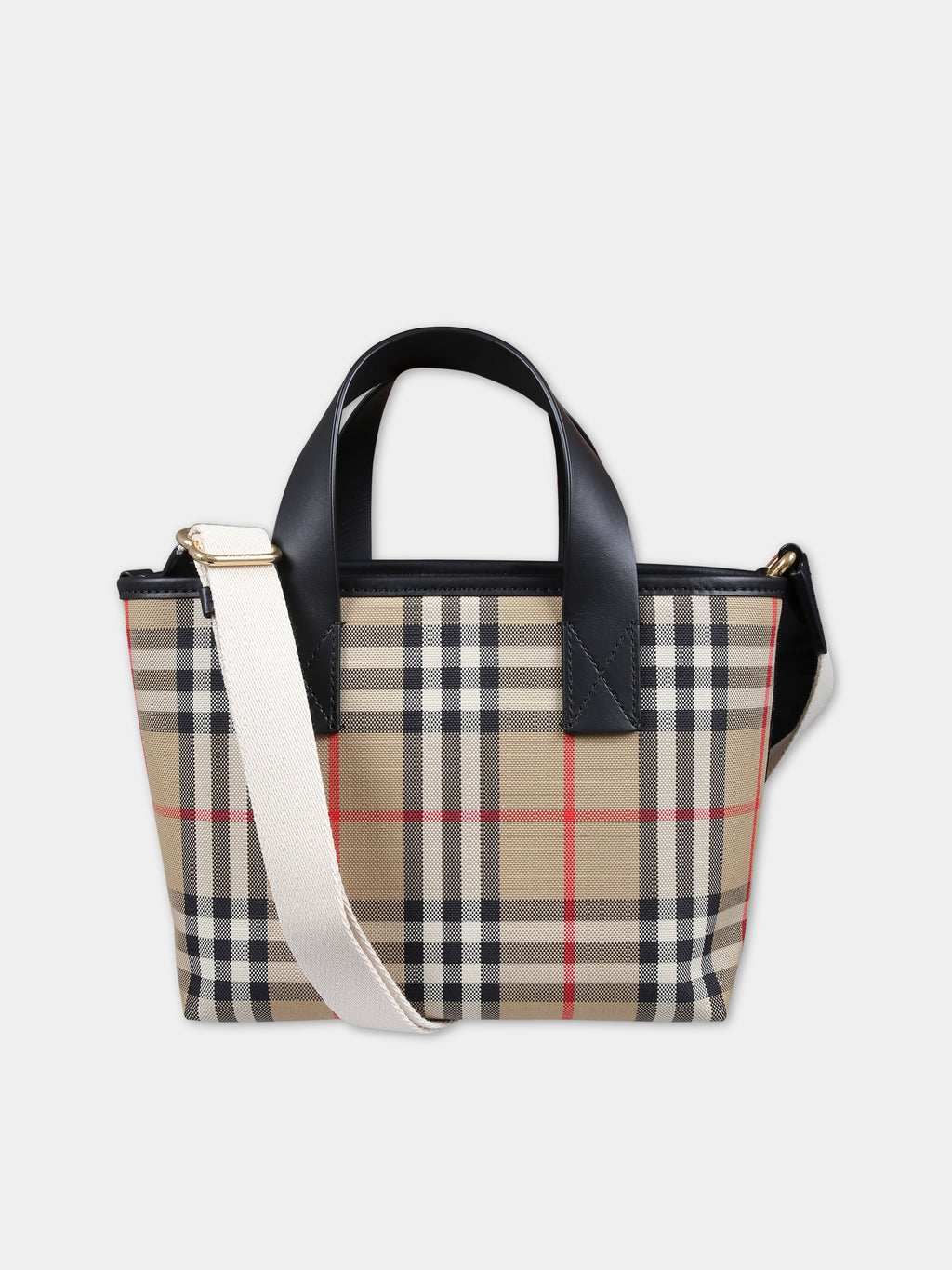 Borsa beige per bambina con check vintage